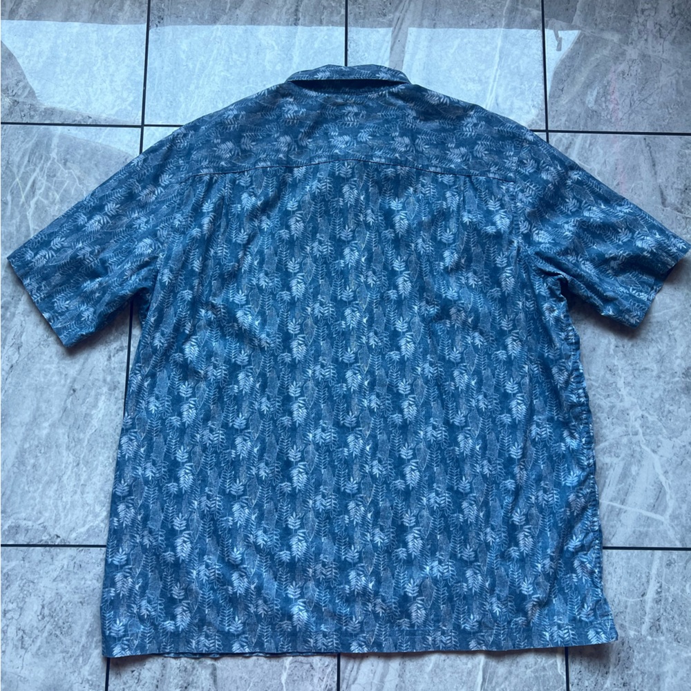 L.L. Bean Mens Blue Palm Leaf Print Traditional Fit Button Up Short Sleeve Shirt - Picture 7 of 8